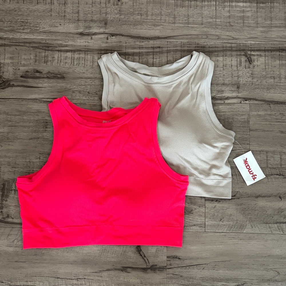 Pink and Tan High Neck Workout Tops